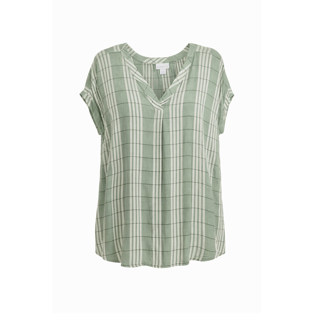 Liz Claiborne Women’s 2X Sage & White Plaid Rayon Blouse Soft, Lightweight